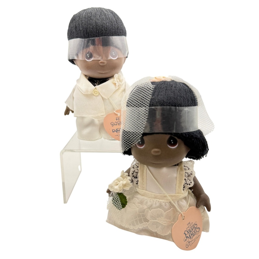 Precious Moments Hi Babies Black African Wedding Bride Groom Doll Set Enesco